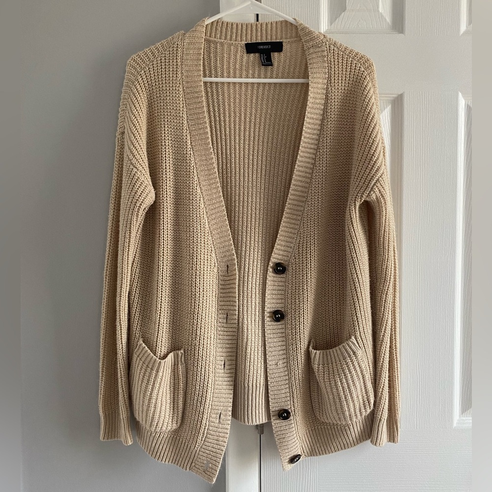 Forever 21 Button Cardigan Sweater Beige